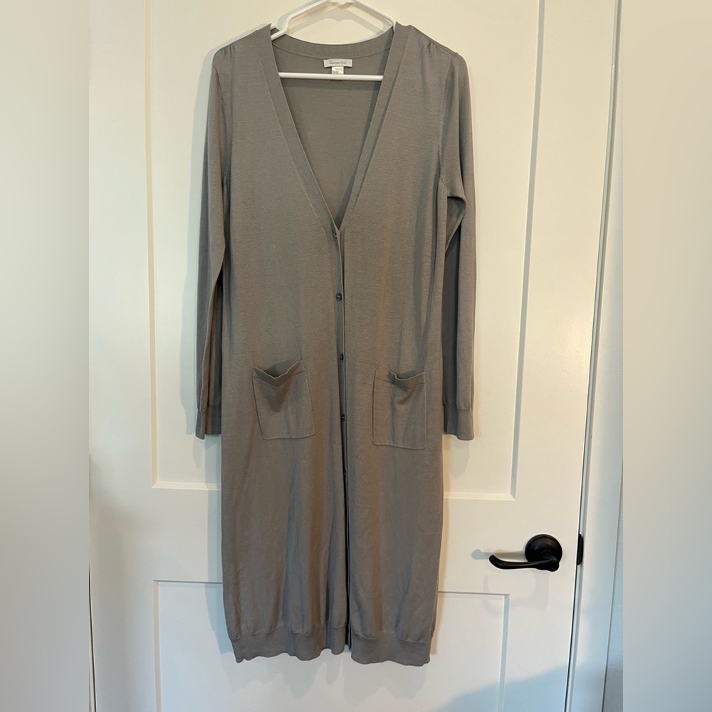 Garnet Hill silk cotton long line duster minimalist neutral beachy cardigan M